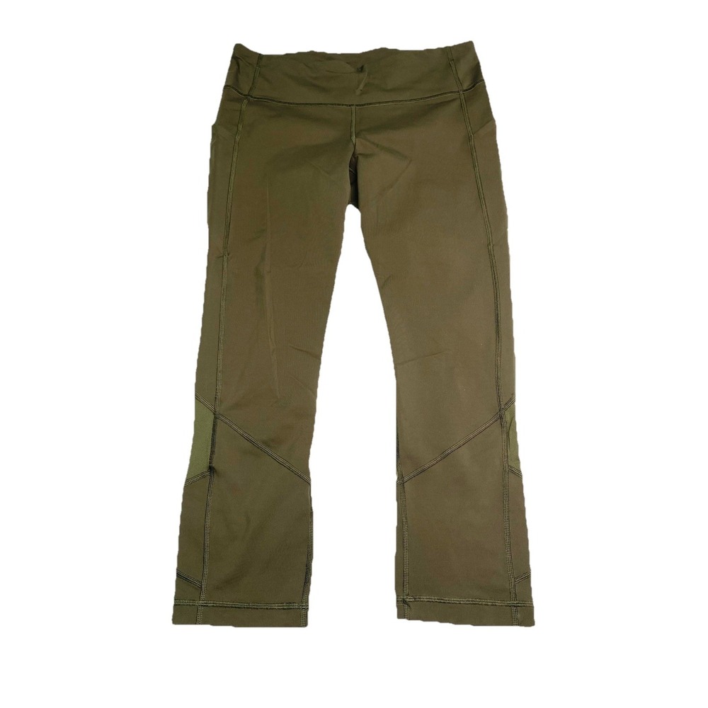 Lululemon Speed Up Crop Leggings Sz 8 Dark Olive Green Mesh Pockets Running Yoga
